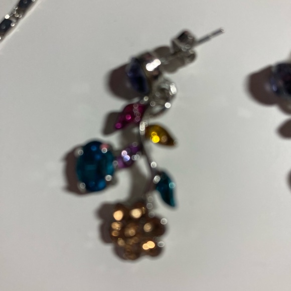 Silver and blue floral statement jewelry, necklace and earrings set, maximalist - Picture 4 of 8